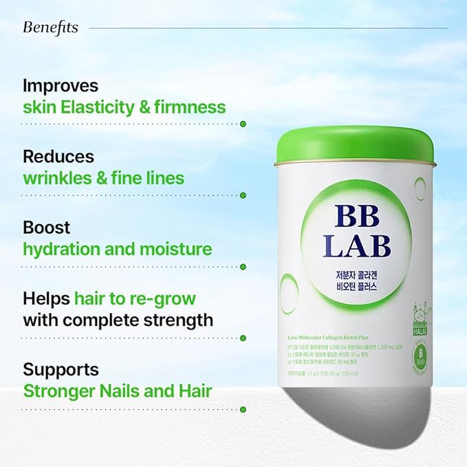 BB LAB Low Molecular Collagen Biotin Plus Halal Collagen Powder Supplement Korean Marine Collagen Fish Collagen Peptides Biotin Vitamin C Fast Absorption Shine Muscat Flavor