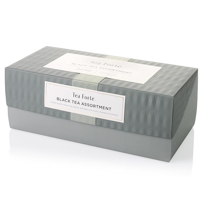 Tea Forte Premium Presentation Box Gift Set Sampler 20 Count Assorted Blends Individually Wrapped Handcrafted Pyramid Infuser Bags Black Tea