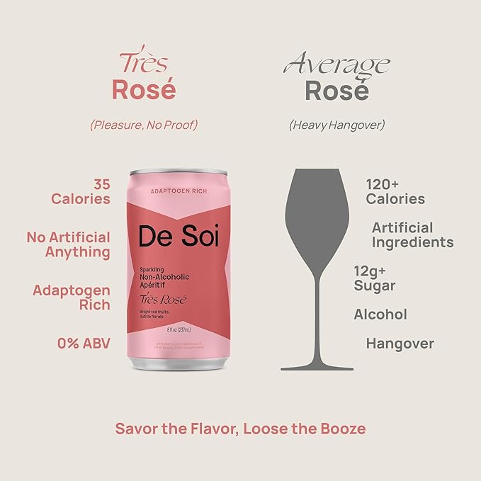 De Soi Wine Sampler (Tres Rose + Purple Lune) Mocktails NA Drinks 12-pack Adaptogen Drink Sparkling Drink with Calming Botanicals Mocktails Drinks Gluten Free No Artificial Flavors