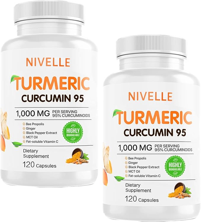 NIVELLE Turmeric Curcumin | Pure Turmeric Curcumin Supplement 1000mg | 95% Curcuminoids with Bee Propolis Ginger MCT Oil Fat Soluble Vitamin C &amp Black Pepper | 120 Capsules (2)