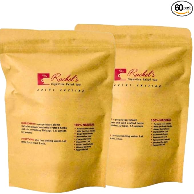 (60 Bags/120 Cups) Rachel’s Tea: Turmeric Wild Yam Ginger Marshmallow Chamomile Peppermint Fennel Slippery Elm