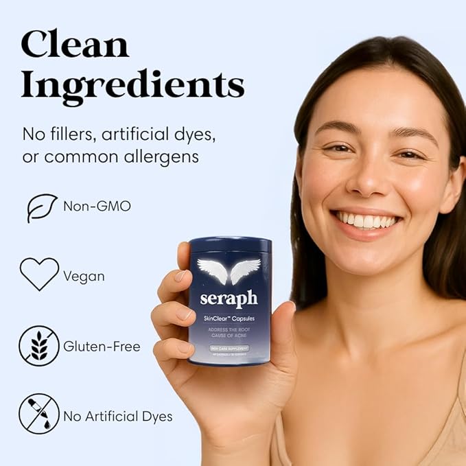 Seraph Acne Supplement - Hormonal Acne Pills Treatment - Pimple Supplements for Women - Skin Clear Capsules for Teen Men &amp Adults - Made in USA - 60 Tablets