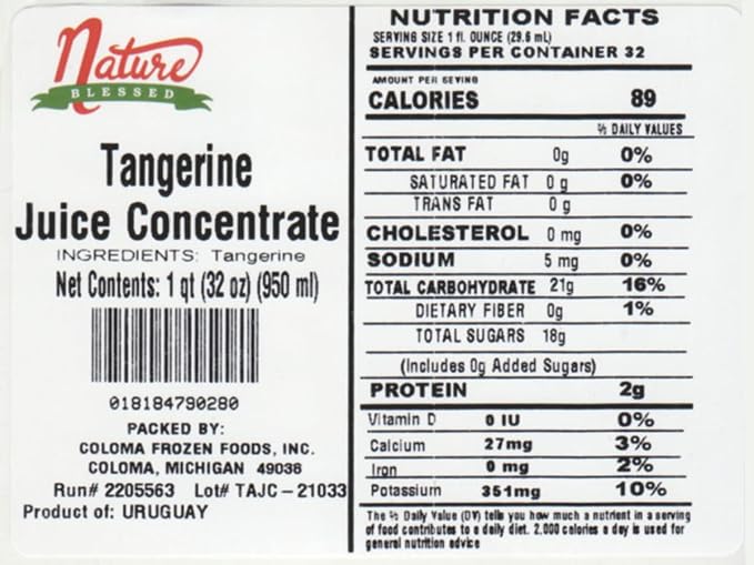 Nature Blessed 100% Pure Tangerine Juice Concentrate - 2 Quarts (2/32 fl oz bottles) Applications: Home Wine Making Brewing Mead Distilling Hard Cider Smoothies Making Jelly