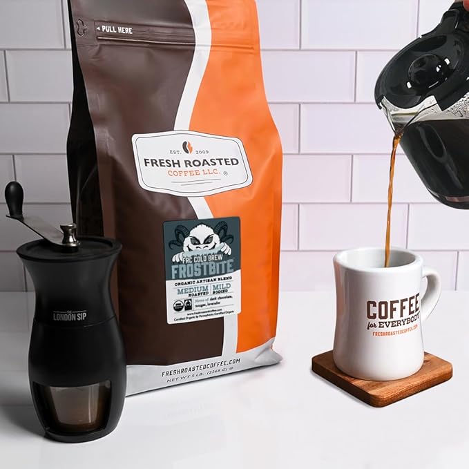 Fresh Roasted Coffee Organic Frostbite Cold Brew | Mold &amp Myco 3rd Party Tested USDA Kosher | Medium Roast | 5 lb Coarse Ground