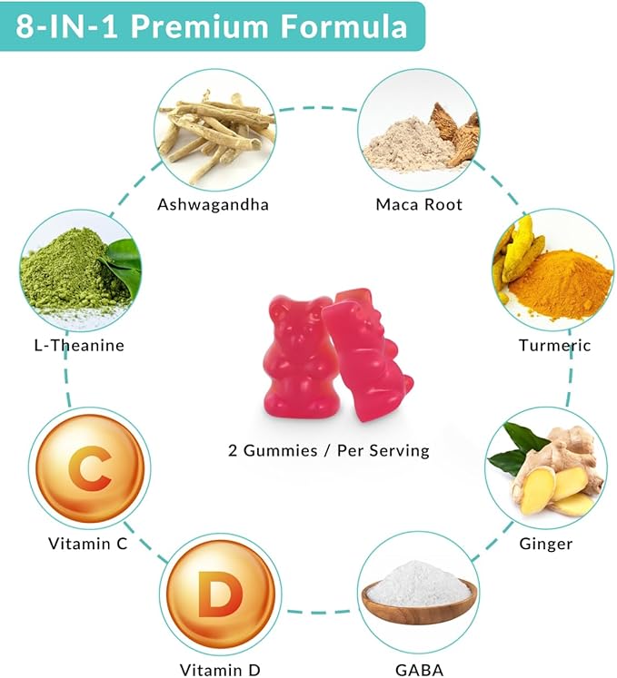 Ashwagandha Gummies with Vitamin D for Women &amp Men Ashwagandha Gummy with Maca Root Powder | Organic Ashwa Gummies for Boost Energy