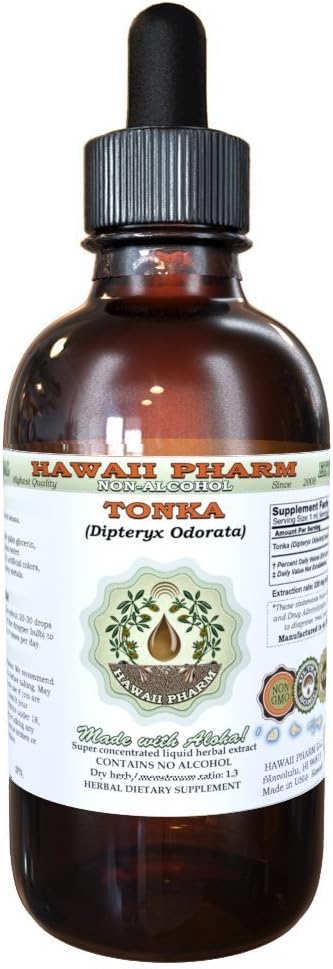 Tonka Alcohol-Free Liquid Extract Tonka (Dipteryx odorata) Dried Beans Glycerite Natural Herbal Supplement Hawaii Pharm USAt 2 fl.oz