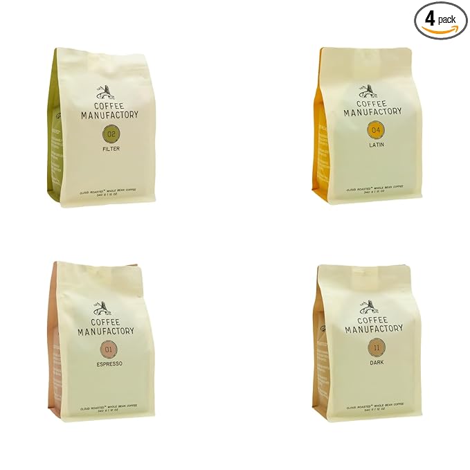 Bean Box Coffee Sampler - Roasted by Manufactory 4-Pack Whole Bean Coffee Gourmet Coffee