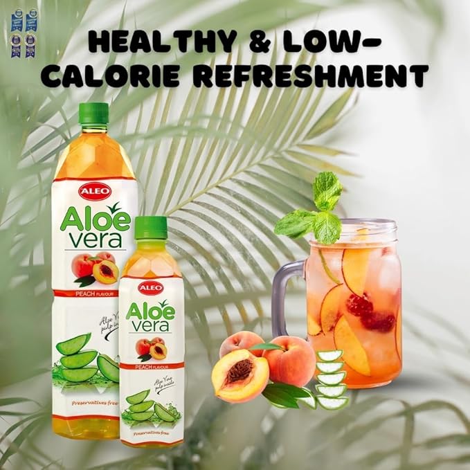 ALEO 1.5L x 12 Premium Peach Aloe Vera Drink - Natural No Preservatives No Artificial Colors Superior Taste Award 2025
