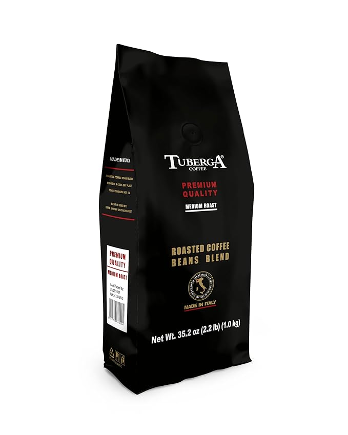 Tuberga Premium Quality Whole Bean Coffee Medium Roast 2.2 Ib Bag Original Italian Coffee. (Pack of 1)