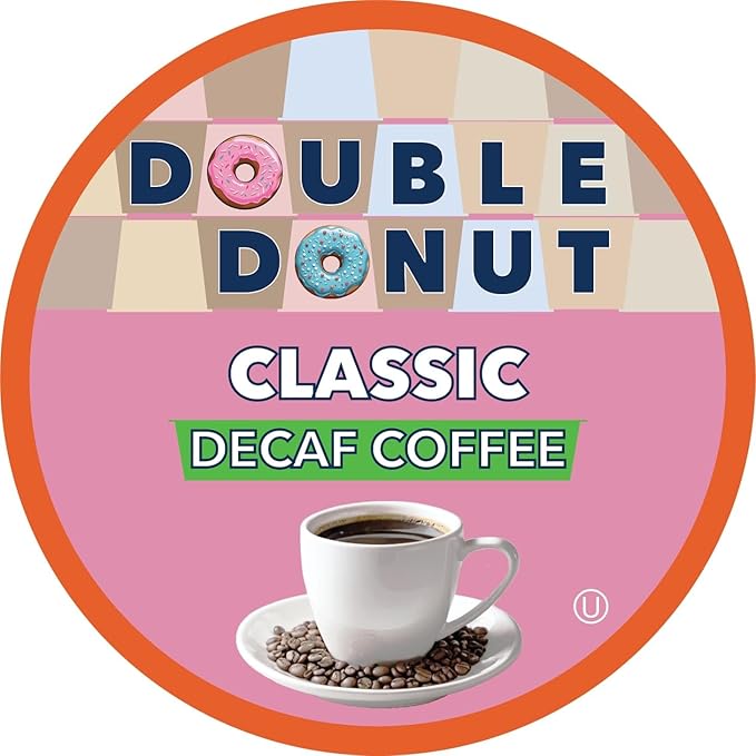 Double Donut Decaf Classic Roast Coffee pods Decaf Medium Roast Coffee Compatible with Keurig K Cups Brewers 72 Count
