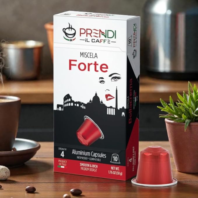 Prendi iL Caffe- Aluminium Capsules Prendi Espresso Forte Dark Roast - 100 Count