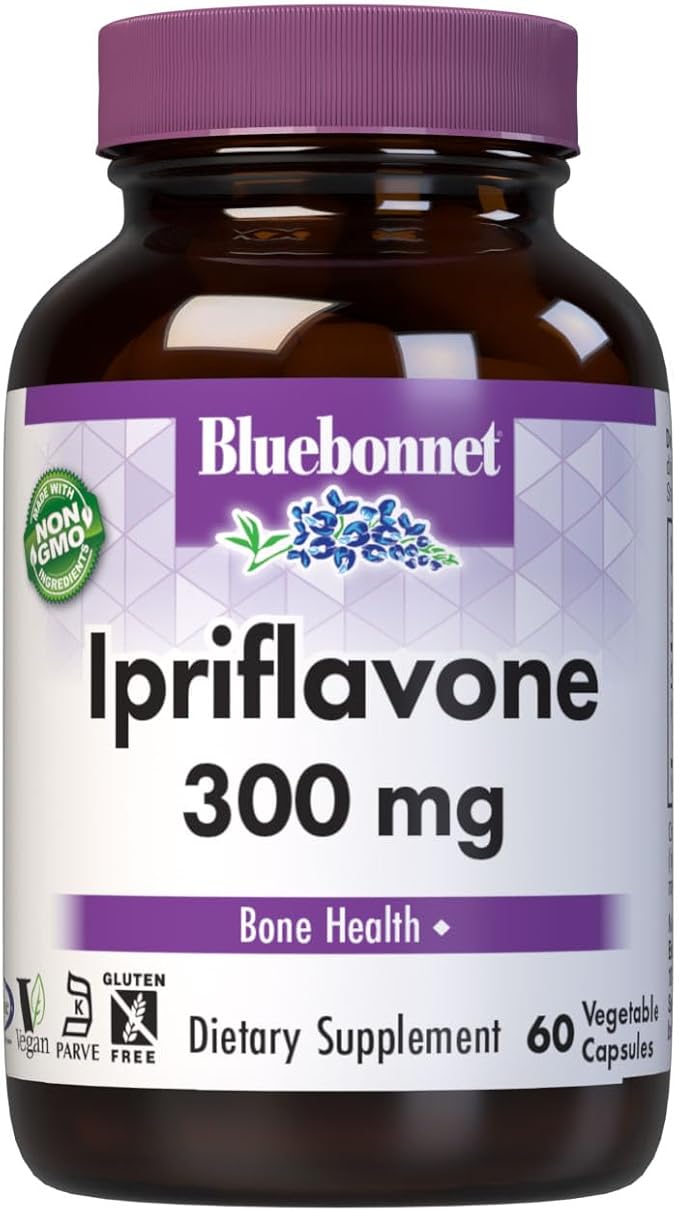 BlueBonnet Nutrition Ipriflavone 300mg – for Bone Health* – Ostivone Source - Non-GMO Vegan Kosher Certified Gluten-Free Soy-Free Dairy-Free – 60 Vegetable Capsules 60 Servings