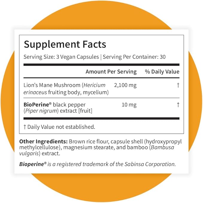 Pattern Wellness Lion’s Mane Mushroom – Supplement Capsules for Cognitive &amp Focus Support – Enhanced Absorption – 90 Vegan Capsules