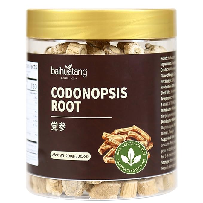 Baihuatang Natural Dried Codonopsis Root Tea 党参 Premium Grade Dang Shen (Codonopsis Pilosulae) | 3-Year Grown Hand-Picked Uniform Size | 200g (7.05oz) Bulk Herbs | No Additives Sulfur-Free