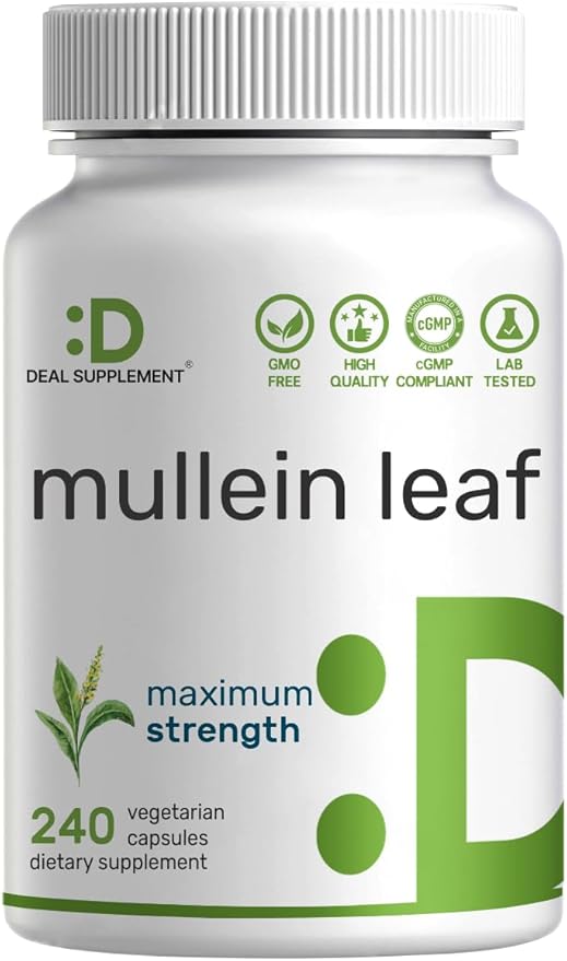 DEAL SUPPLEMENT Mullein Leaf Extract 240 Veggie Capsules – 4 Month Supply – Non-GMO Vegan