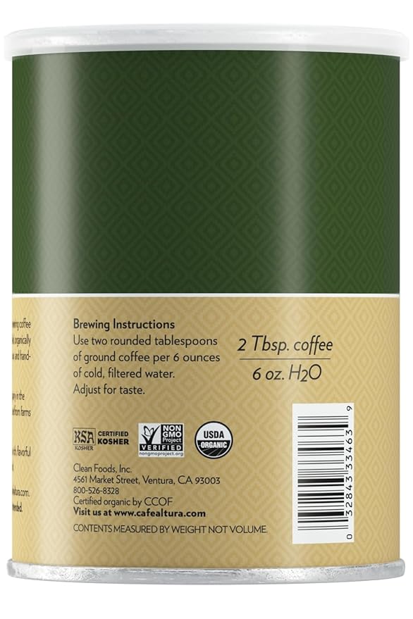 Cafe Altura Ground Organic Coffee Dark Roast 12 oz Can (Pack of 6)