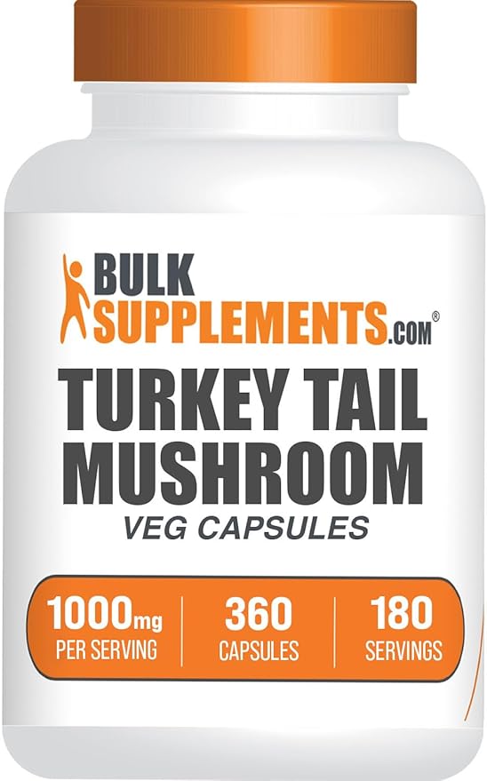 BulkSupplements.com Turkey Tail Mushroom Capsules - Coriolus Versicolor Extract Turkey Tail Mushroom Extract - Vegan &amp Gluten Free 2 Capsules per Serving 360 Veg Capsules (Pack of 1)