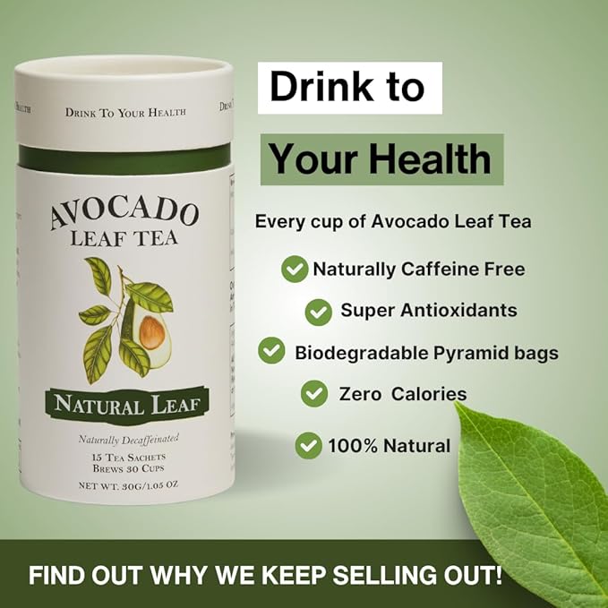 Avocado Leaf Tea Natural Leaf - 2 Pack - Caffeine-free Healthy Herbal Tea | Immune Support | Cold Brew or Hot Tea-30 Tea Bags | 60 Servings (Gluten Free &amp Non-GMO)