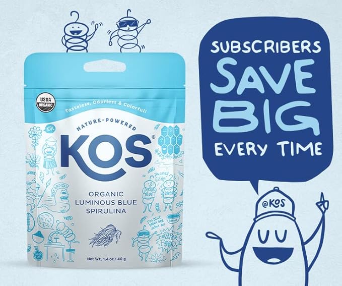 KOS USDA Organic Blue Spirulina Powder Phycocyanin - Vegan Algae Superfood - Natural Food Coloring for Smoothies &amp Protein Drinks Plant Based Non GMO - 27 Servings