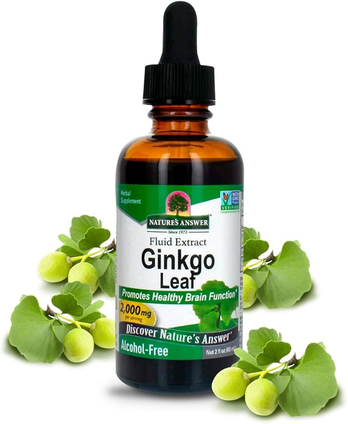 Nature's Answer Alcohol-Free Ginkgo Leaf 2000mg 2oz Extract | Stimulates Memory Mood &amp Concentration | Gluten-Free Kosher Certified &amp No Preservatives | Single Count