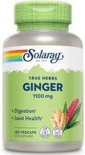 SOLARAY Ginger Root Capsules for Men &amp Women - Ginger Supplement for Digestive Health Support 1100 mg per Serving Motion &amp Stomach Discomfort Support Vegan Herb Sun Grown Whole Root- 180
