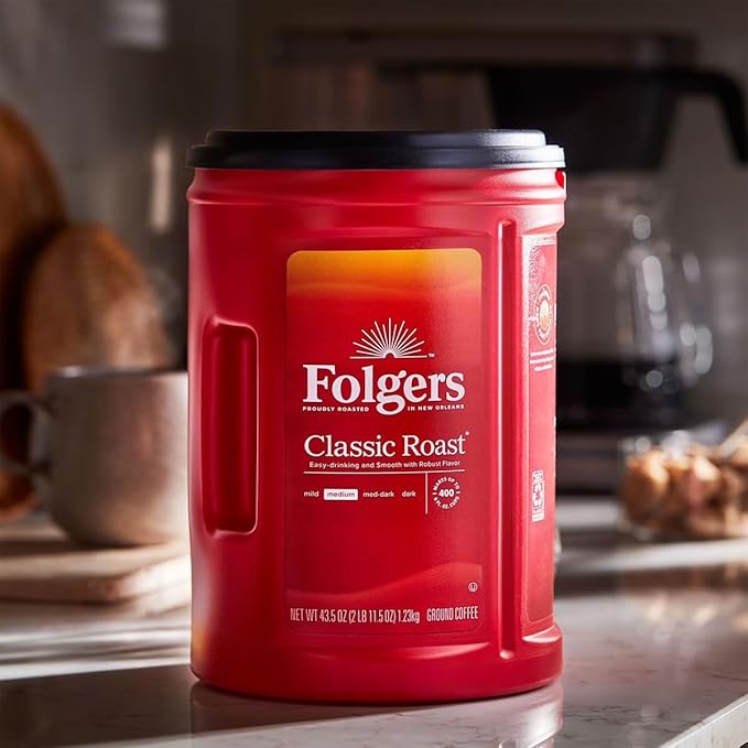 Folgars Classic Roast Ground Coffee Medium Roast 43.5 Ounce Canister with Aroma Seal