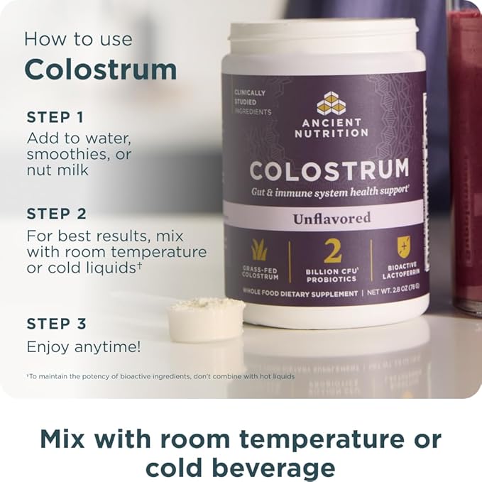 Ancient Nutrition Colostrum Superfood Powder Grass Fed Bovine Colostrum Supports Healthy Gut Microbiome and Immune System Clinically Studied Lactoferrin &amp Probiotics Unflavored 60 Servings