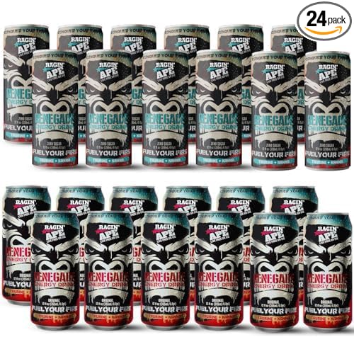 Ragin' Ape Renegade Energy Drink Multipack Vegan Friendly 12 oz Cans with Taurine Kanna and Caffeine Low Calorie Carbonated Beverage For Bold Clean Energy Fuel 24 Pack