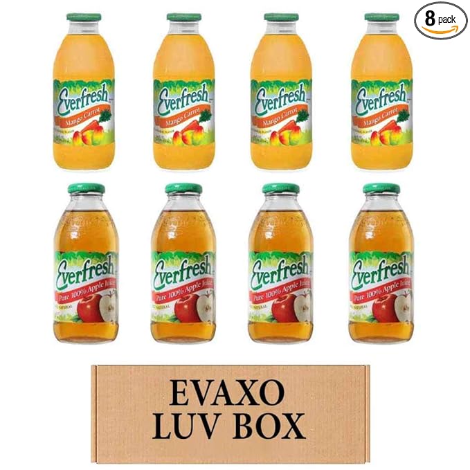 LUV BOX- variety Everfresh Juice 16 oz. pack of 8 Everfresh Mango Carrot Everfresh 100% Apple Juice. by evaxo