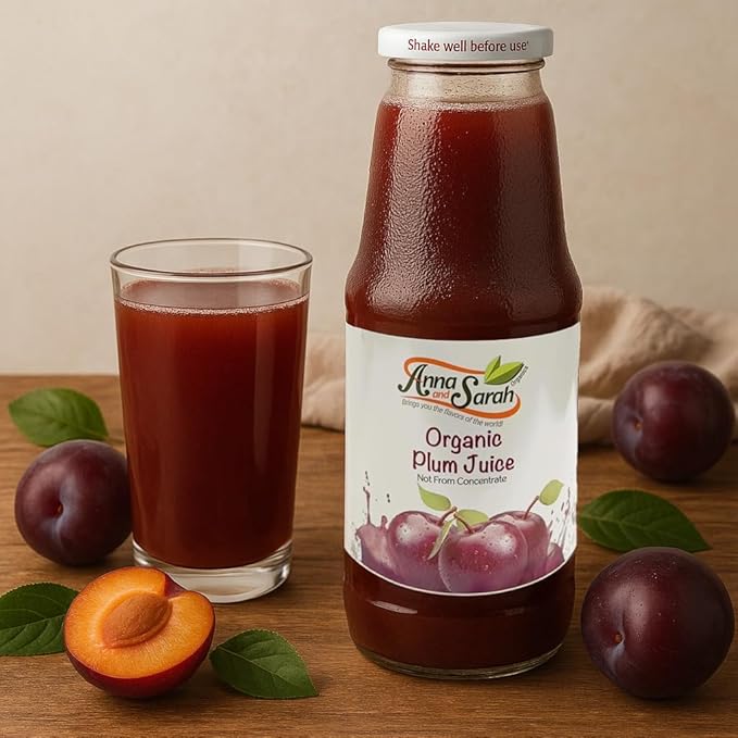 Anna and Sarah 33.8 Oz Organic Tart Plum Juice - Glass Bottle (2 Pack) No Sugar Added No Artificial Colors No Preservatives No Flavors AddedNOT from Concentrate