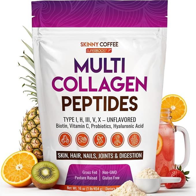 Multi Collagen Peptides Powder – Unflavored Grass-Fed Types I II III V X – with Biotin Hyaluronic Acid Probiotics &amp Vitamin C – Supports Hair Skin Nails &amp Joints – Non-GMO – 41 Servi