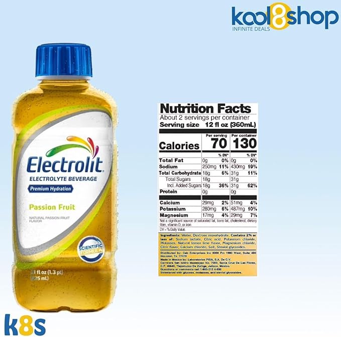 Electrolit Passion Fruit Hydration Drink with Electrolytes 21 fl oz Plastic Bottles 9 Pack + 1 Microfiber Cooling Towel by KOOL8SHOP Infinite Deals