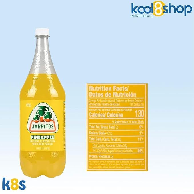 Jarritos Pineapple Mexican Soft Soda Drink 1.5 Lt Plastic Bottles 5 Pack + 15 Sugarcane Disposable Straws by KOOL8SHOP Infinite Deals