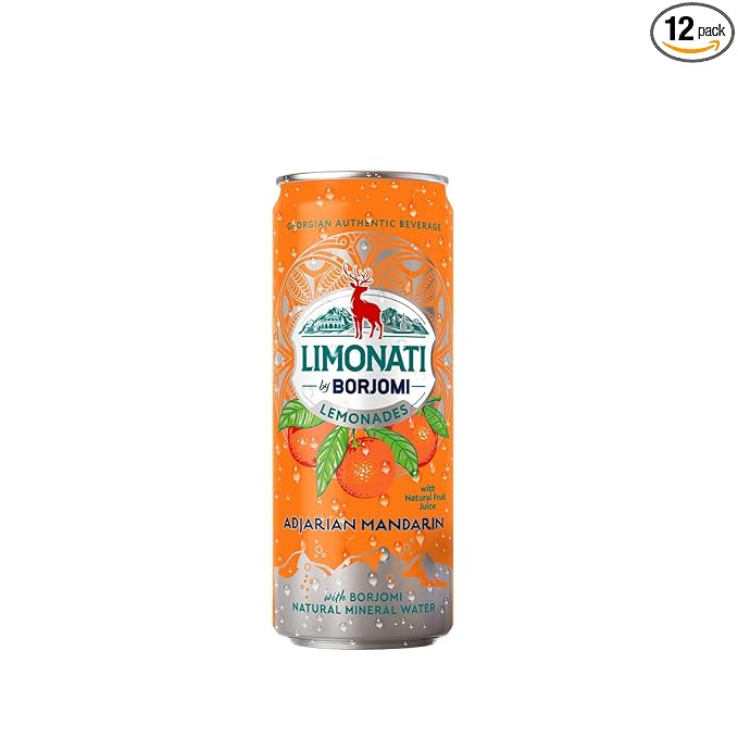 Limonati by Borjomi Adjarian Mandarin Lemonade with Natural Fruit Juice and Borjomi Natural Mineral Water 11.15 fl oz (12 Cans)