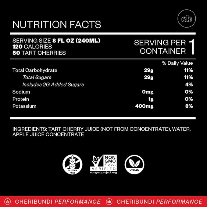 Cheribundi Tart Cherry Juice Original | Tart Cherry Sweetened with Apple Juice | Athletes Recovery Drink | Promotes Restorative Sleep Muscle Recovery &amp Boosts Performance | 8 floz (12 Pack)