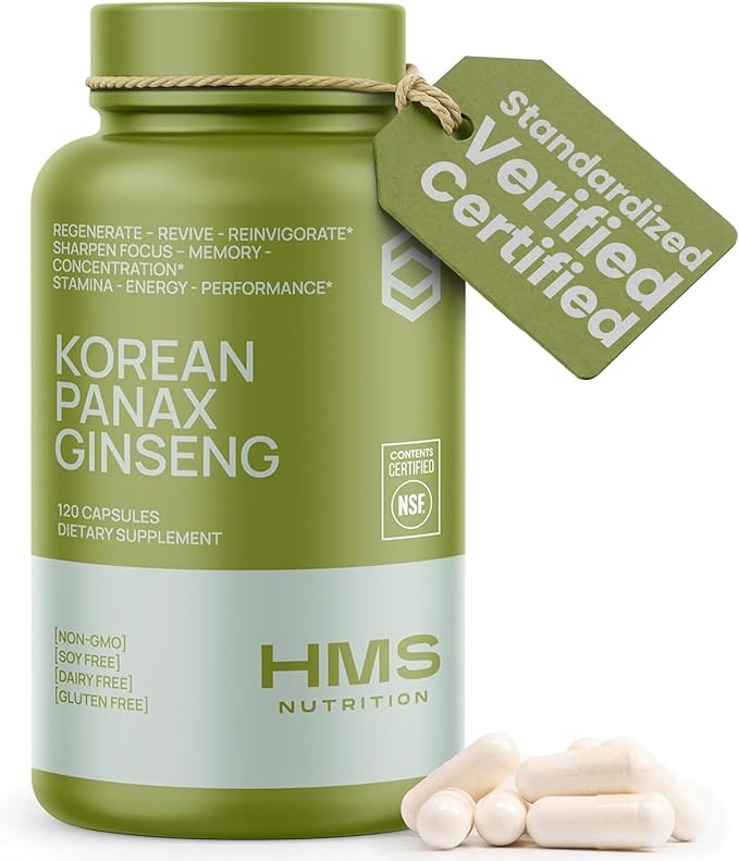 Korean Red Panax Ginseng 2000mg Supplement – 120 Vegan Capsules Max Strength Ginsenosides NSF Certified Extract for Energy Stamina Focus Performance &amp Immune Support