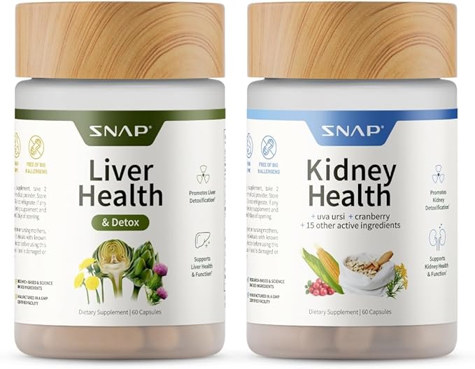 Snap Supplements Liver Health Milk Thistle Supplement + Kidney Health Cranberry Supplement Bundle 60 Vegetarian Capsules (30-Day Supply)