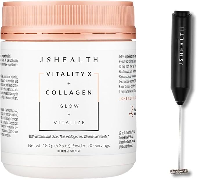 JSHealth Vitamins Vitality X + Collagen Beauty Powder Supplement with Aloe Vera Silica and Vitamins C &amp E 180g Whisk - Virtual Bundle