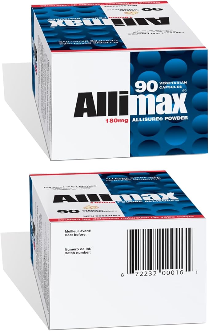 ALLIMAX 180mg 90 Capsules. Allicin Garlic Supplement to Support Your Body’s Immune Function. Contains Stabilized and Potent Bioactive Allicin Extracted from Clean &amp Sustainable Spanish Grown Garl