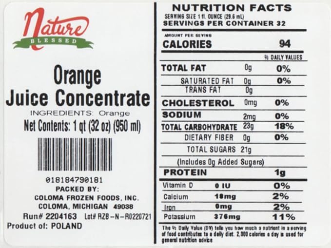 Nature Blessed 100% Pure Orange Fruit Juice Concentrate - 4 Quarts (4/32 fl oz bottles) Great for Home Vintners Home Brewers Mead Smoothies or Making Jelly