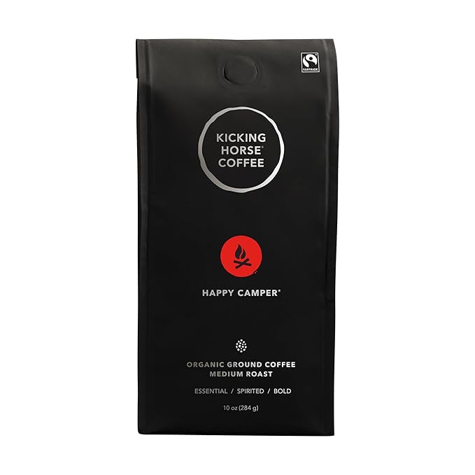 Kicking Horse Happy Camper Ground Coffee 10 Ounce - Certified Organic Fairtrade Kosher Coffee (Pack of 6)