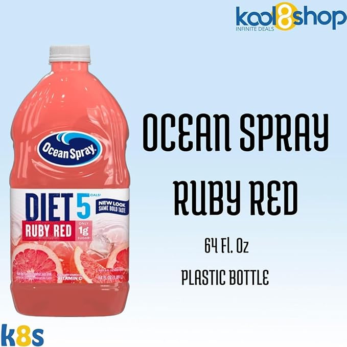 Ocean Spray Diet Ruby Red Juice Drink 64 fl oz Plastic Bottle 4 Pack + 15 Sugarcane Disposable Straws by KOOL8SHOP Infinite Deals