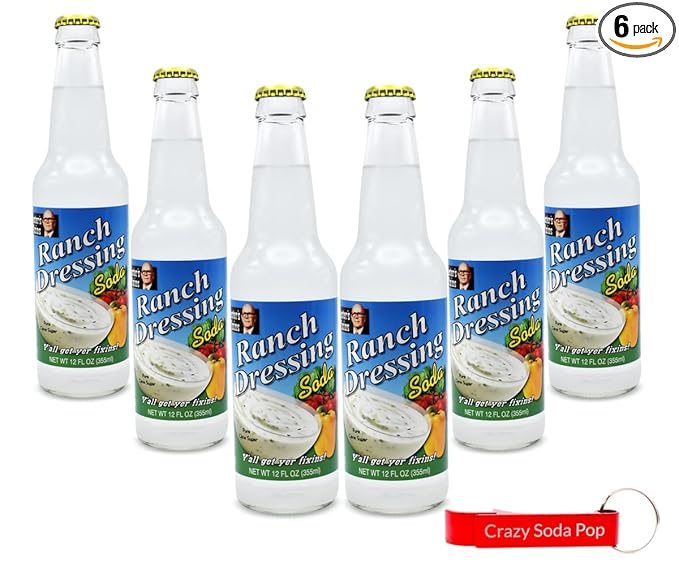Ranch Soda Pop | Ultimate Ranch Dressing Lover | Soda Pop with Real Cane Sugar | 6 Pack of 12 oz Glass Bottles with Crazy Soda Pop Bottle Opener