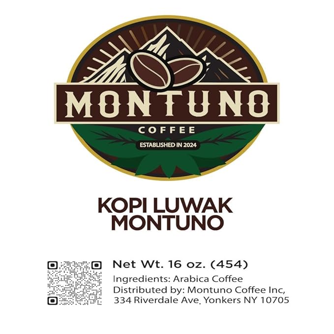 Montuno Kopi Luwak Arabica Coffee Premium Gourmet Ground 16 oz