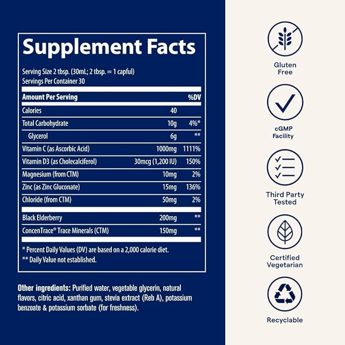 Trace Minerals Immunity+ - Liquid Supplement for Healthy Body &amp Immune Support - Elderberry Multivitamin - Formulated with Ionic Trace Minerals - Sugar-Free - Mixed Berry - 30 fl oz (30 Servings)