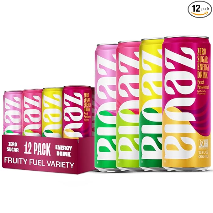 Zevia Zero Sugar Energy Drink Fruity Fuel Variety Pack 12 oz Cans (12-Pack) – Naturally Sweetened Non-GMO Project Verified Gluten-Free Vegan