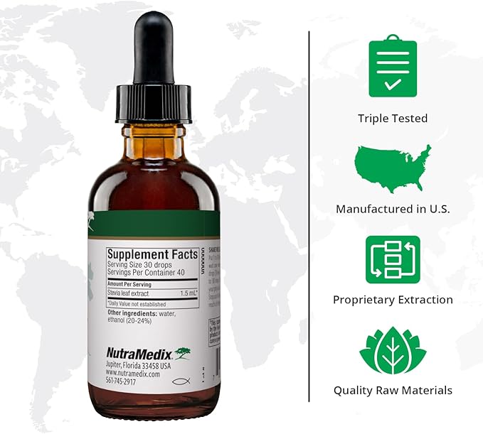 NutraMedix Sweet Leaf Stevia Liquid Drops - Sugar Free Sweetener from Pure Stevia Leaf Extract for Microbial Support - Low Carb No Added Sugar (2 oz / 60 ml)