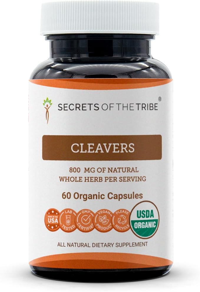 Secrets of the Tribe Cleavers USDA Organic 60 Capsules | Made with Vegetarian Capsules and Certified Organic Cleavers (Galium aparine) Dried Herb (60 Capsules)