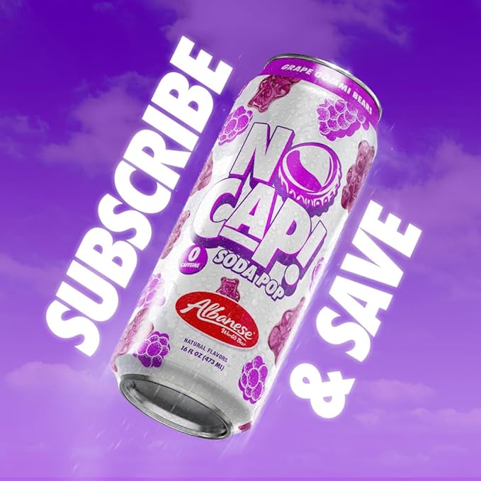 No Cap! Healthy Soda Alternative Natural Allulose Zero Sugar Zero Calorie Caffeine Free | Hydrating Electolytes Natural Flavors 16 oz. (Grape Gummi Bear)