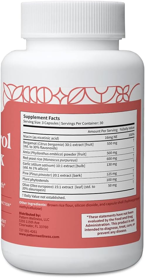 Pattern Wellness Cholesterol Complex Supplement – Supports Overall Well-Being – 3rd Party Lab Tested – 90 Vegan Capsules
